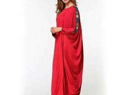 Бордовое платье с рукавом летучая мышь свободного размера