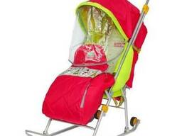 Детские Санки-коляска «Тимка Люкс» Цвет Малиновый