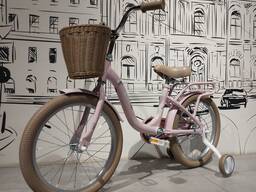 Двухколесный Розовый Детский Ретро Велосипед. Боковые колесики, крылья