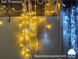 Гирлянда "Бахрома" уличная ip65 3х0.7 метра, белый провод, тёплый свет