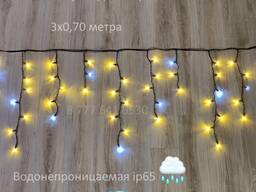 Гирлянда уличная Бахрома ip65 3х0.7 метра, чёрный провод, тёплый свет