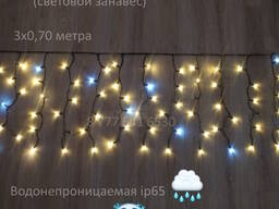 Led гирлянда уличная Дождь 3х0.7 метра, чёрный провод, тёплый свет