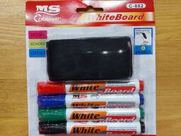 Набор маркеров для флипчарта и магнитная губка. Фломастеры для доски