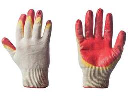 Перчатки х/б+пэ с двойным латексным обливом, 10 класс вязки, индивидуальная упаковка