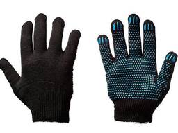 Перчатки х/б+пэ с Пвх нанесением "Точка" черные, 10 класс вязки, 5 нитей