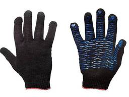 Перчатки х/б+пэ с Пвх нанесением "Волна" черные, 10 класс вязки, 5 нитей