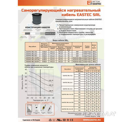Саморегулирующийся греющий кабель Eastec SRL (Мощность: 16-40 Вт/м)