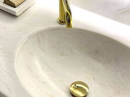 Жасанды тастан жасалған үстел үсті, құйылған раковиналар, тастан жасалған бар есептегіштер, тастан жасалған қабылдау бөлмесі