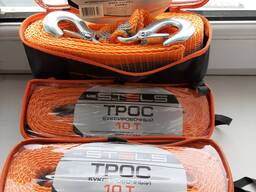 Трос буксировочный 10 тонн, 2 крюка, сумка на молнии